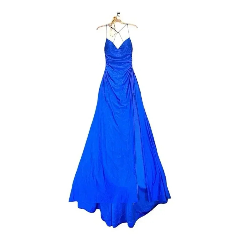 Off the Shoulder Sweetheart Floor Length Blue La Femme Dress‎ 27959 Size 2